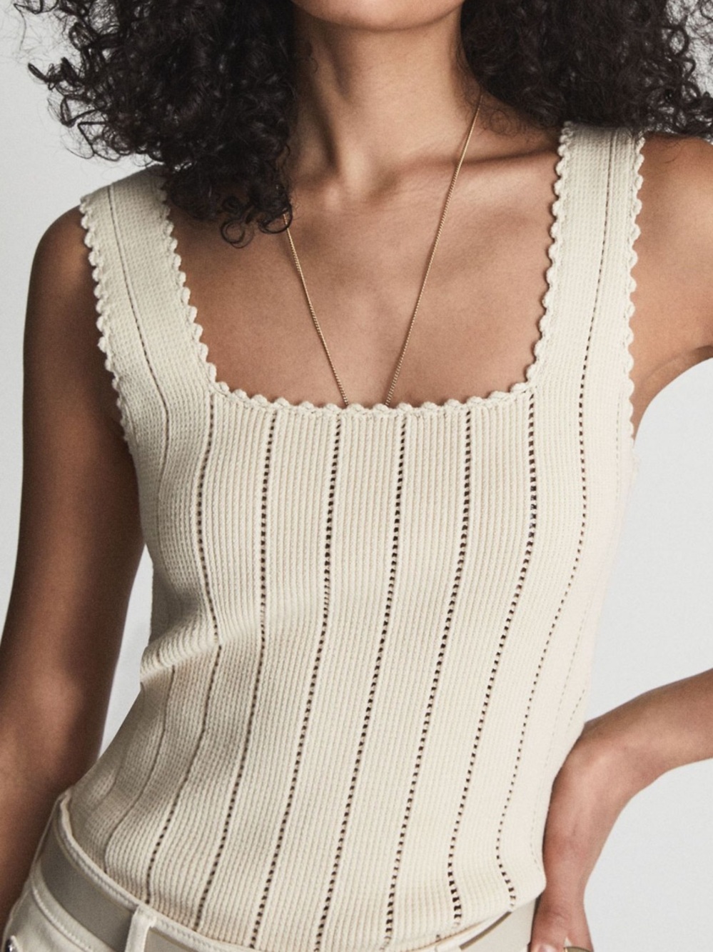 Reiss Dory Stitch Interest Square Neck Vest in Neutral Size Medium